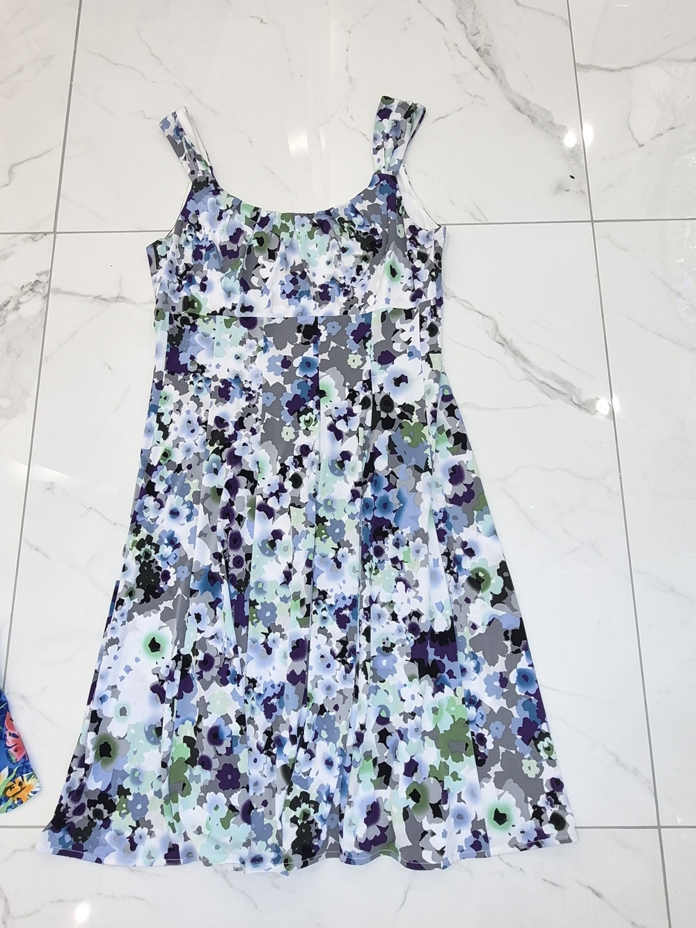 London Times Floral Tank Dress in Blue, Green & Purple